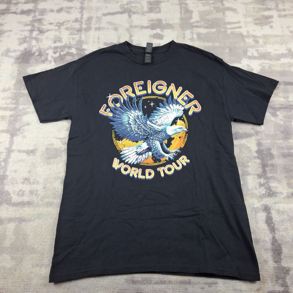 Foreigner World Tour Concert Shirt Mens Large L Black Band Graphic Tee Back...